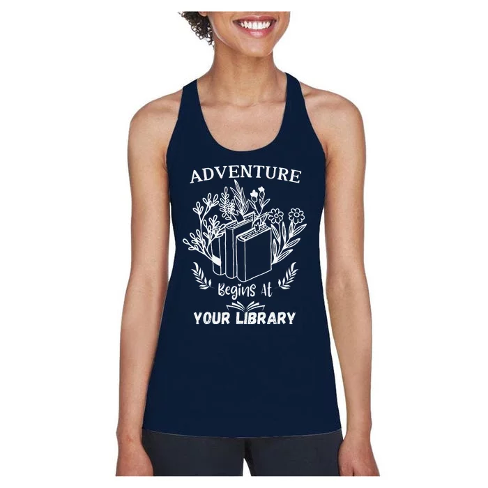 Adventure Begins At Your Library Summer Reading Women's Racerback Tank