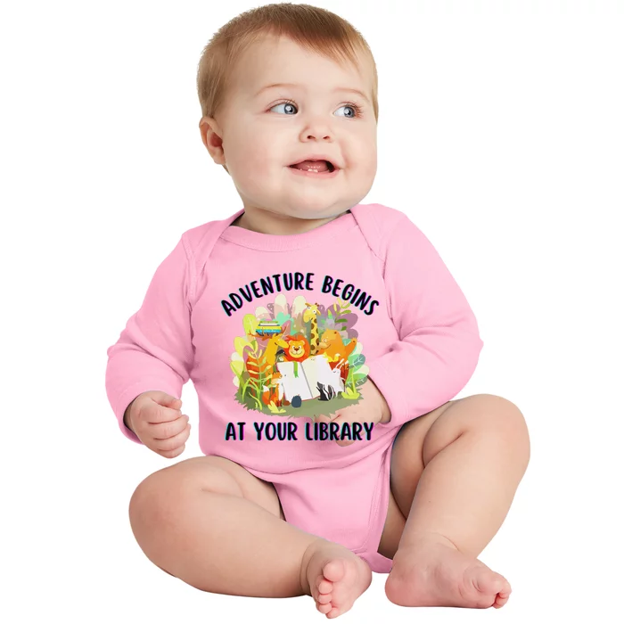 Adventure Begins At Your Library Summer Reading 2024 Animals Baby Long Sleeve Bodysuit