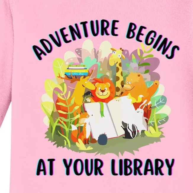 Adventure Begins At Your Library Summer Reading 2024 Animals Baby Long Sleeve Bodysuit