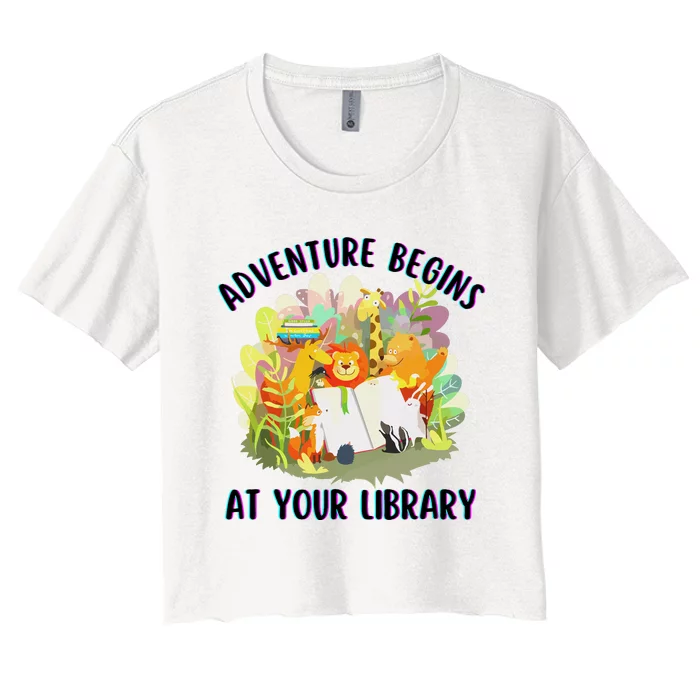 Adventure Begins At Your Library Summer Reading 2024 Animals Women's Crop Top Tee