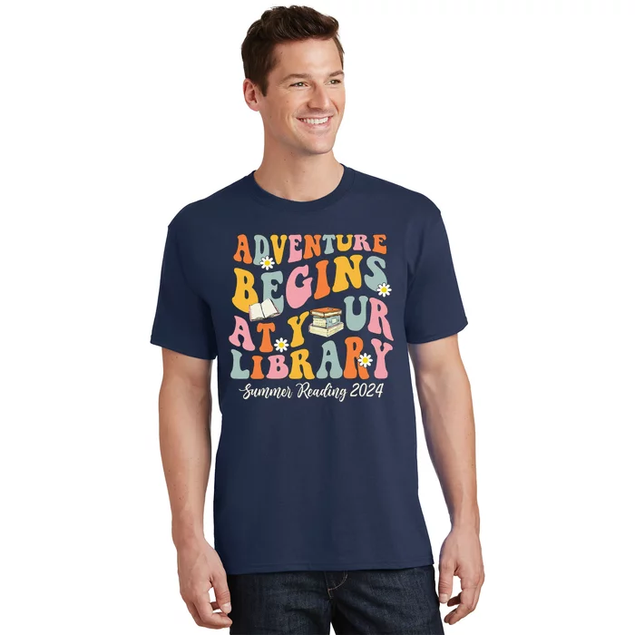 Adventure Begins At Your Library Summer Reading 2024 Groovy T-Shirt