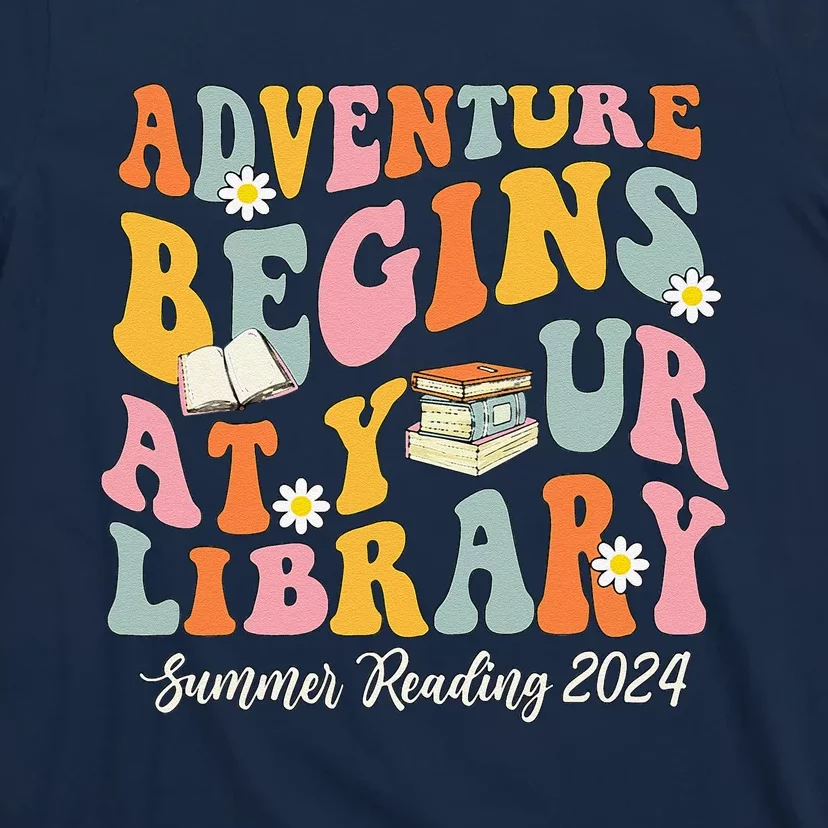 Adventure Begins At Your Library Summer Reading 2024 Groovy T-Shirt