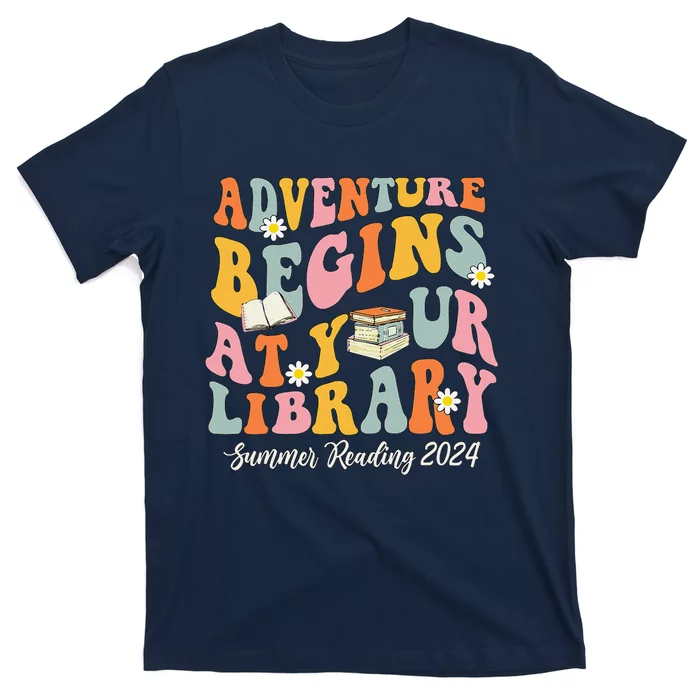 Adventure Begins At Your Library Summer Reading 2024 Groovy T-Shirt