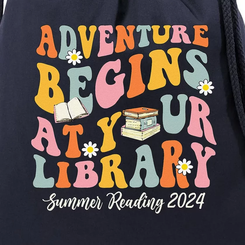 Adventure Begins At Your Library Summer Reading 2024 Groovy Drawstring Bag