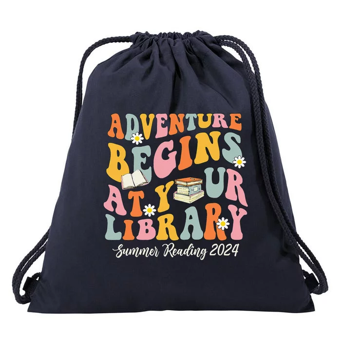 Adventure Begins At Your Library Summer Reading 2024 Groovy Drawstring Bag