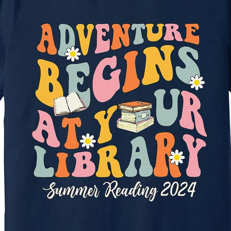 Adventure Begins At Your Library Summer Reading 2024 Groovy Premium T-Shirt