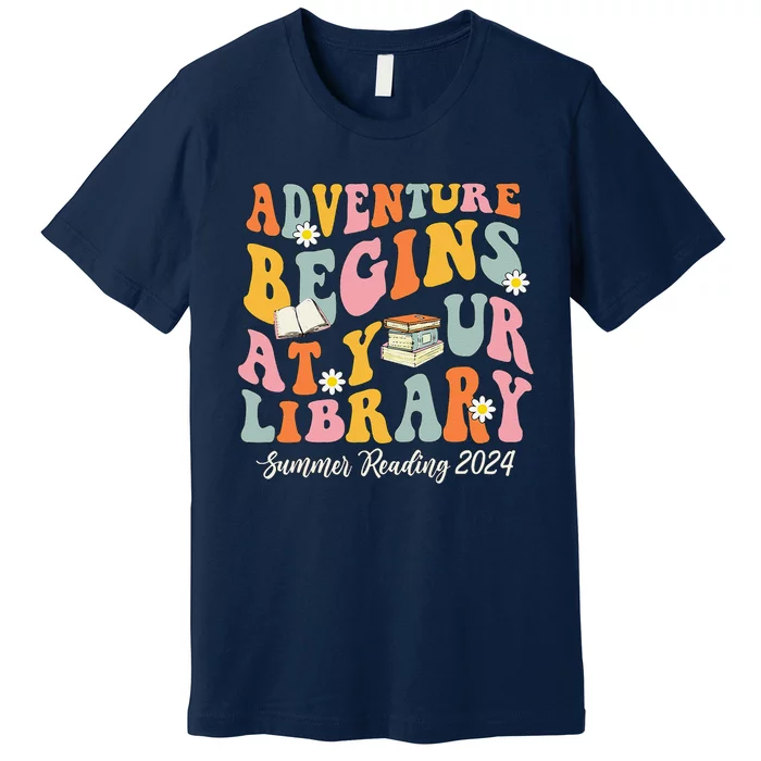 Adventure Begins At Your Library Summer Reading 2024 Groovy Premium T-Shirt