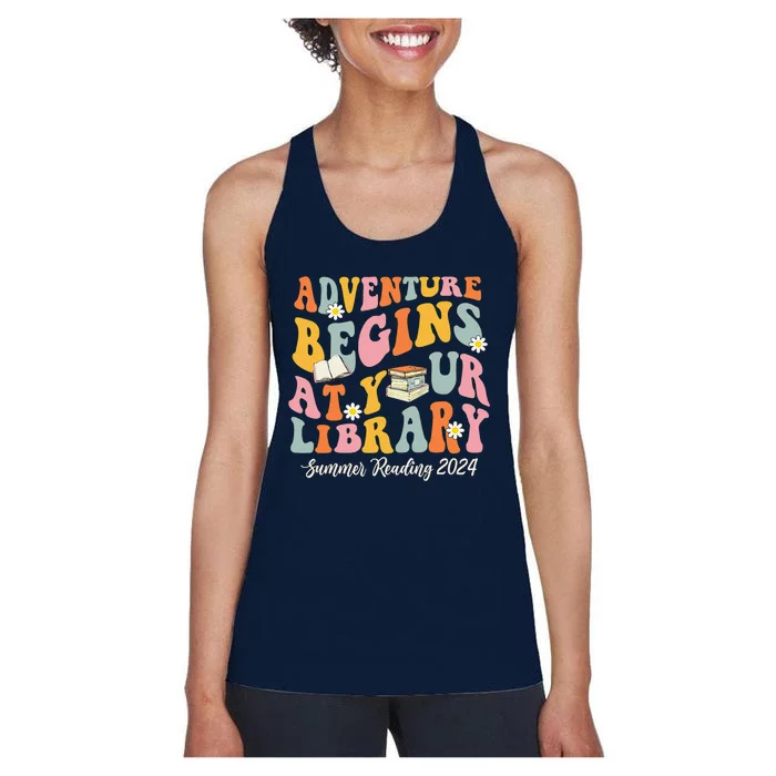 Adventure Begins At Your Library Summer Reading 2024 Groovy Women's Racerback Tank