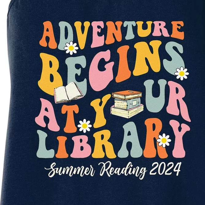 Adventure Begins At Your Library Summer Reading 2024 Groovy Women's Racerback Tank