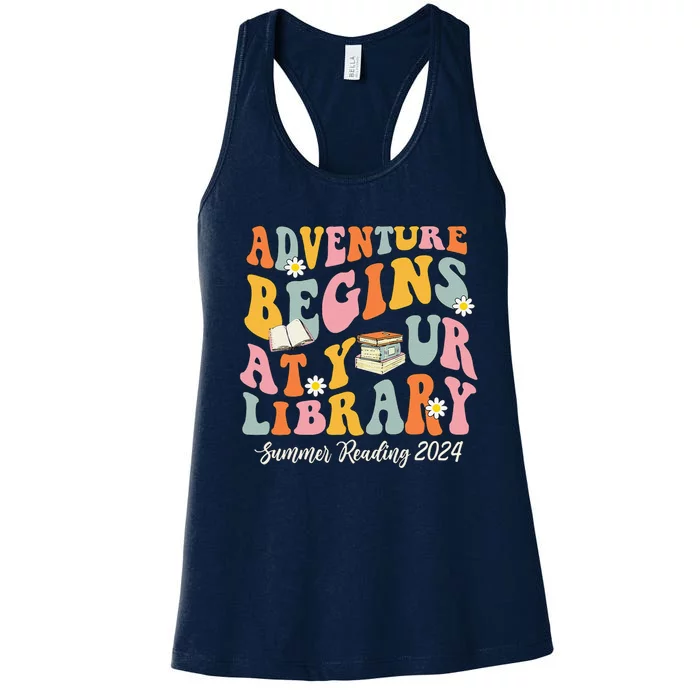 Adventure Begins At Your Library Summer Reading 2024 Groovy Women's Racerback Tank