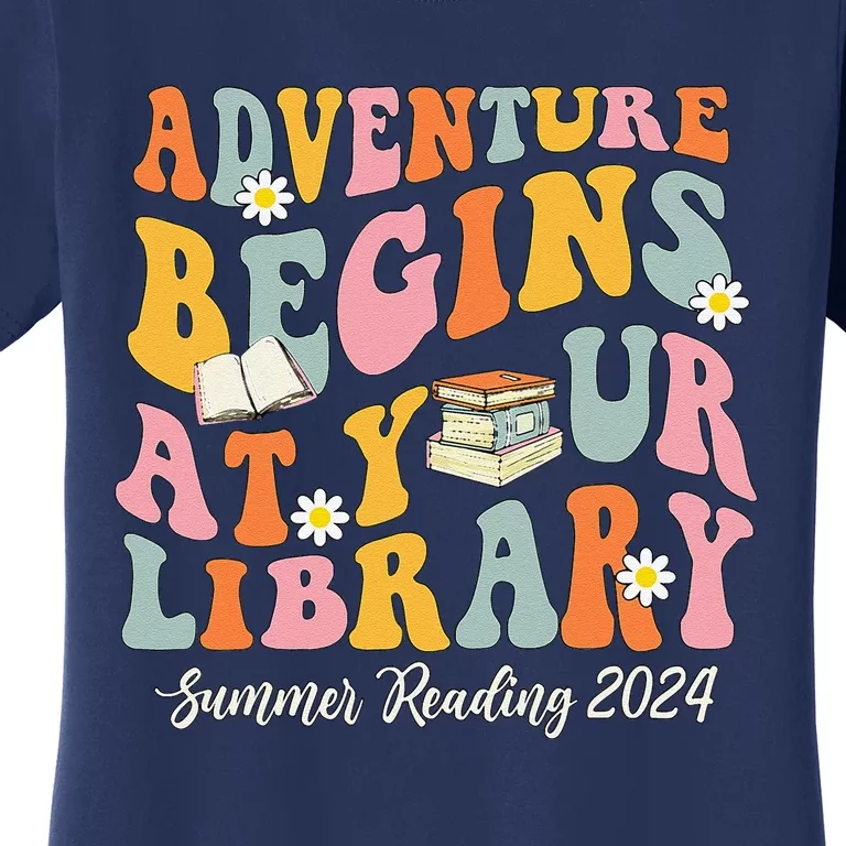 Adventure Begins At Your Library Summer Reading 2024 Groovy Women's T-Shirt