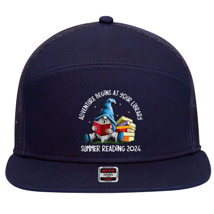 Adventure Begins At Your Library Summer Reading 2024 Gnome 7 Panel Mesh Trucker Snapback Hat