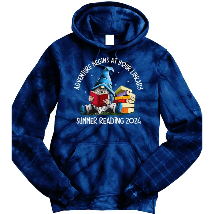 Adventure Begins At Your Library Summer Reading 2024 Gnome Tie Dye Hoodie