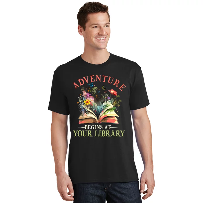 Adventure Begins At Your Library Summer Reading 2024 Flowers T-Shirt