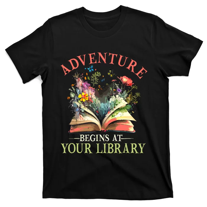 Adventure Begins At Your Library Summer Reading 2024 Flowers T-Shirt