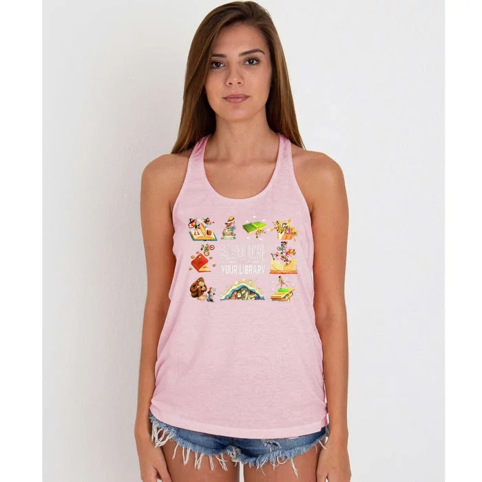 Adventure Begins At Your Library Summer Reading 2024 Funny Women's Knotted Racerback Tank