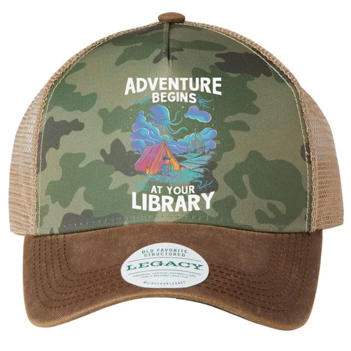 Adventure Begins At Your Library Book Lover Hiking Camping Legacy Tie Dye Trucker Hat