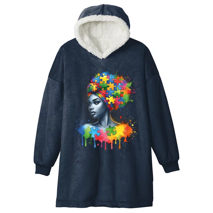 African Black Autism Mom Afro Mother Autism Awareness Mama Gift Hooded Wearable Blanket