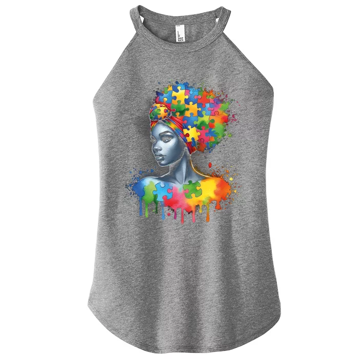 African Black Autism Mom Afro Mother Autism Awareness Mama Gift Women’s Perfect Tri Rocker Tank