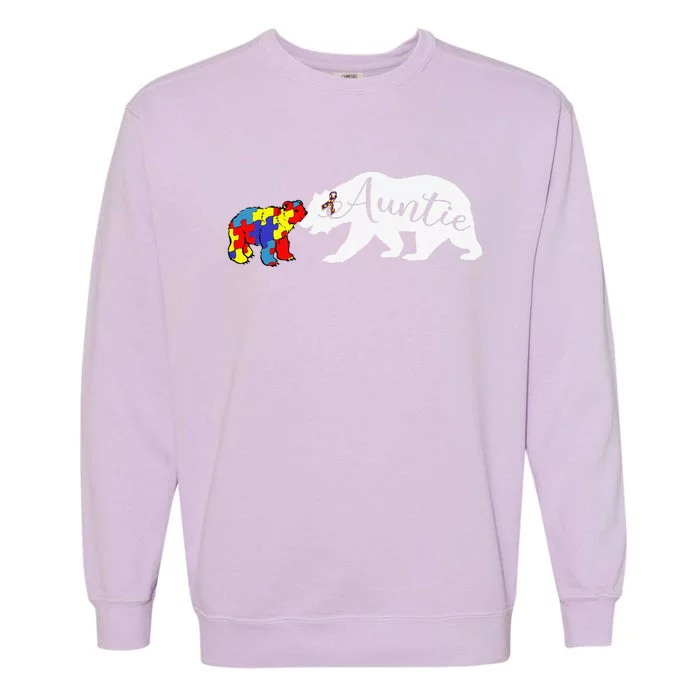 Auntie Bear Autism Awareness Aunt Women Gift Garment-Dyed Sweatshirt