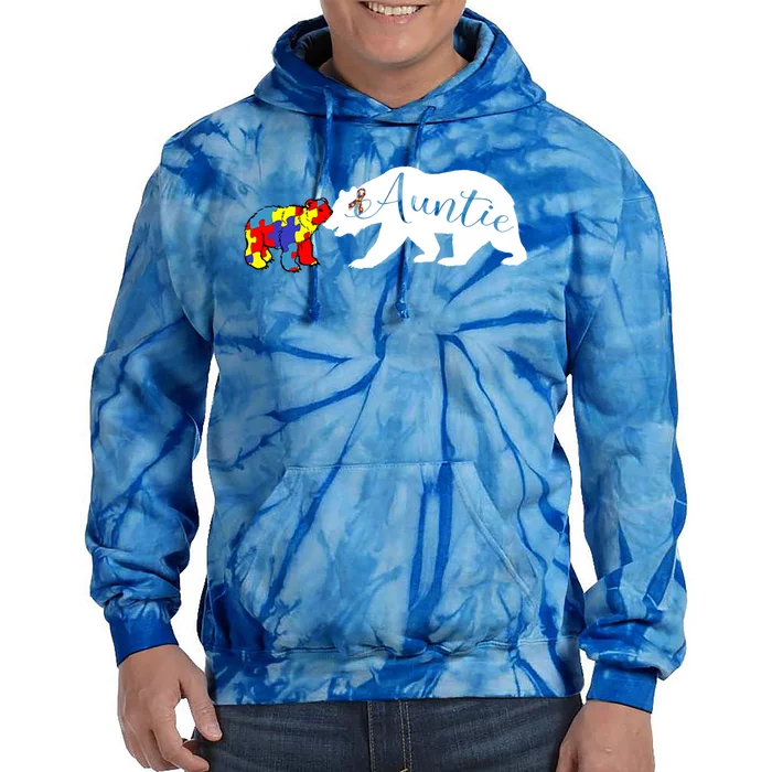 Auntie Bear Autism Awareness Month Aunt Niece Meaningful Gift Tie Dye Hoodie