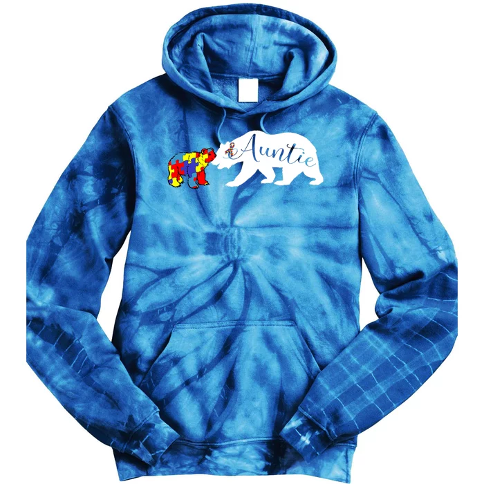 Auntie Bear Autism Awareness Month Aunt Niece Meaningful Gift Tie Dye Hoodie