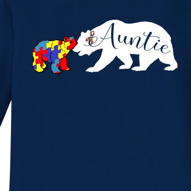 Auntie Bear Autism Awareness Month Aunt Niece Meaningful Gift Baby Long Sleeve Bodysuit