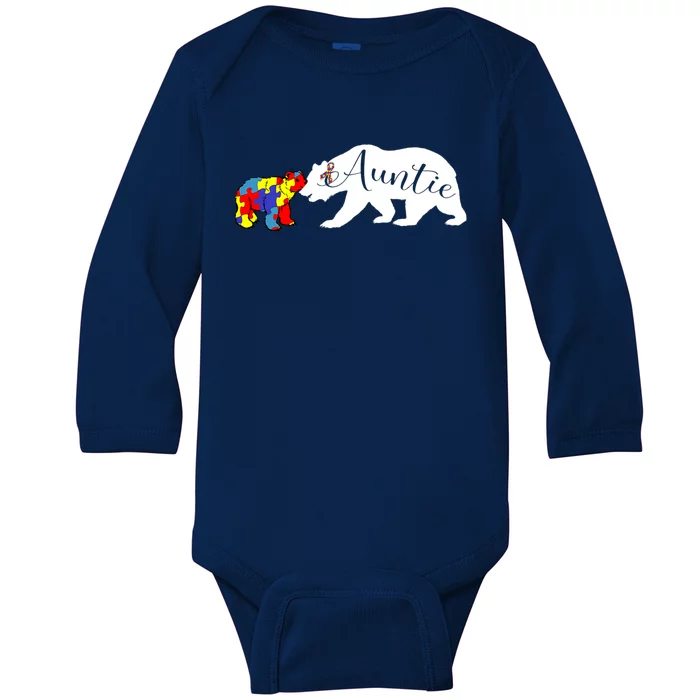 Auntie Bear Autism Awareness Month Aunt Niece Meaningful Gift Baby Long Sleeve Bodysuit