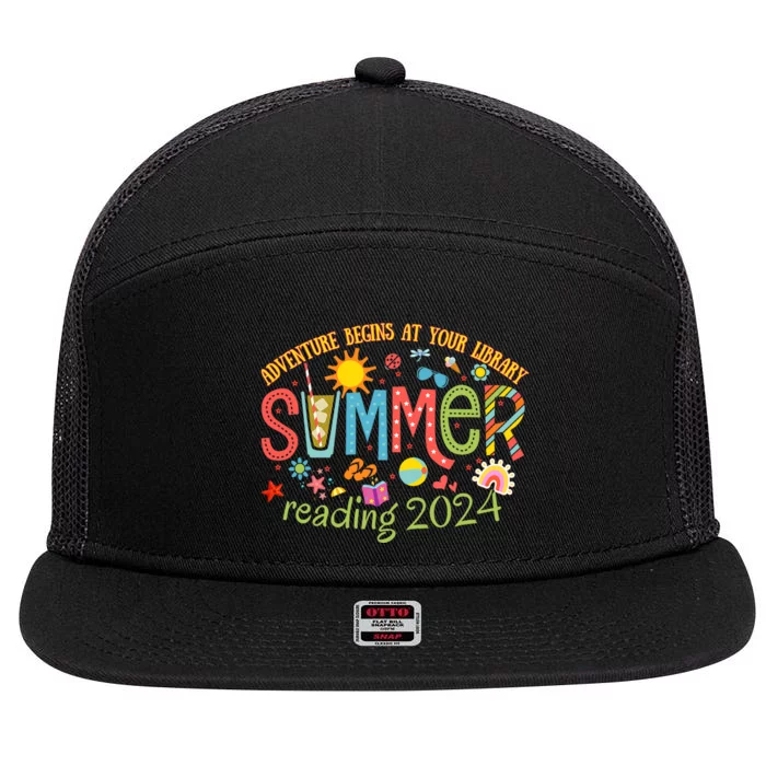 Adventure Begins At Your Library Summer Reading Program 2024 7 Panel Mesh Trucker Snapback Hat