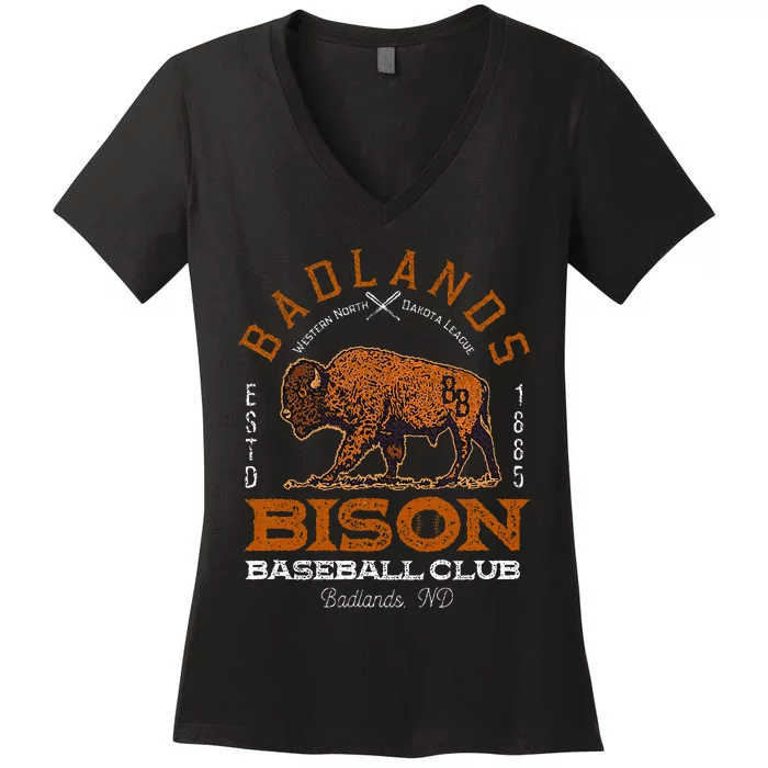 American Bison Baseball Retro Minor League Baseball Team Women's V-Neck T-Shirt