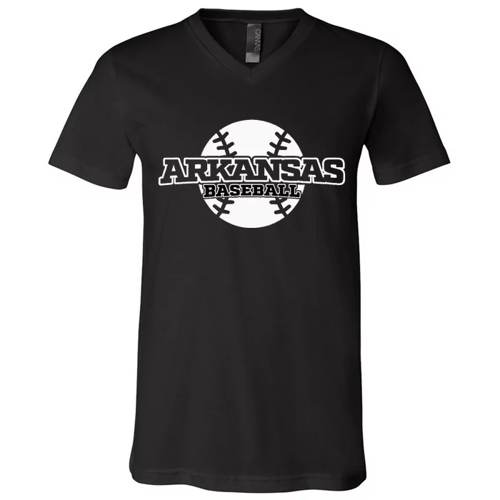 Arkansas Baseball Block Font V-Neck T-Shirt