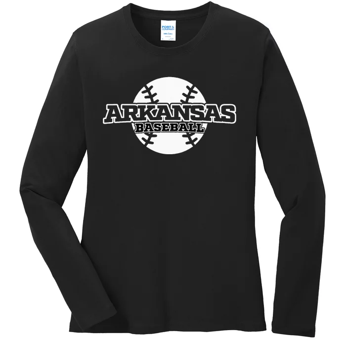 Arkansas Baseball Block Font Ladies Long Sleeve Shirt