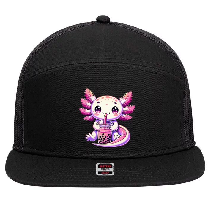 Axolotl Bubble Boba Tea Anime Cute Kawaii Axolotl 7 Panel Mesh Trucker Snapback Hat