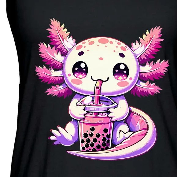 Axolotl Bubble Boba Tea Anime Cute Kawaii Axolotl Ladies Essential Flowy Tank