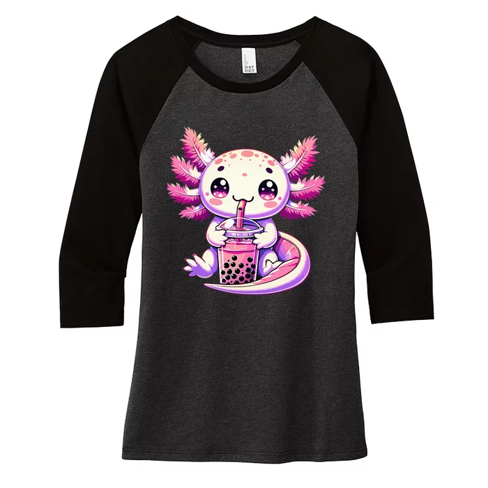 Axolotl Bubble Boba Tea Anime Cute Kawaii Axolotl Women's Tri-Blend 3/4-Sleeve Raglan Shirt