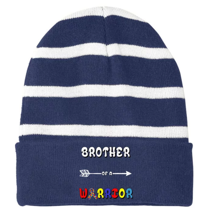 Autism Brother Brother Of A Warrior Autism Awareness Striped Beanie with Solid Band