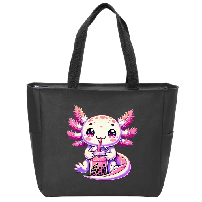 Axolotl Bubble Boba Tea Anime Cute Kawaii Axolotl Zip Tote Bag