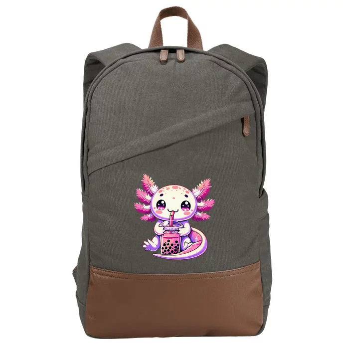 Axolotl Bubble Boba Tea Anime Cute Kawaii Axolotl Cotton Canvas Backpack