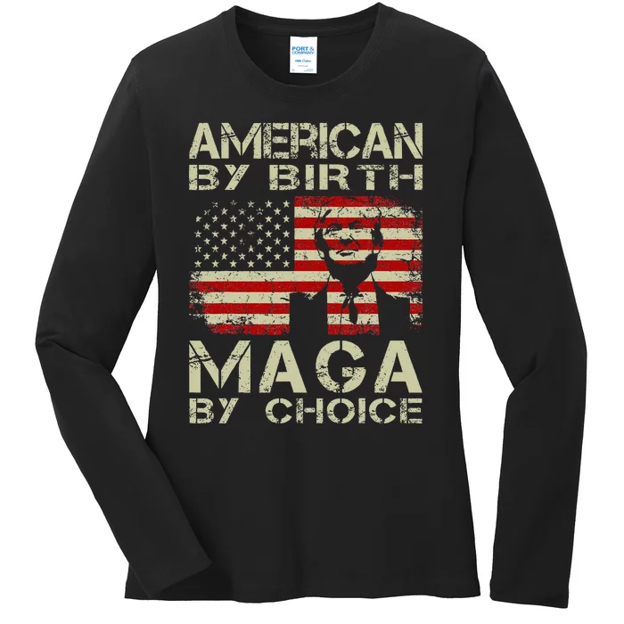 American By Birth Maga By Choice Pro Trump 2024 Us Flag Ladies Long Sleeve Shirt