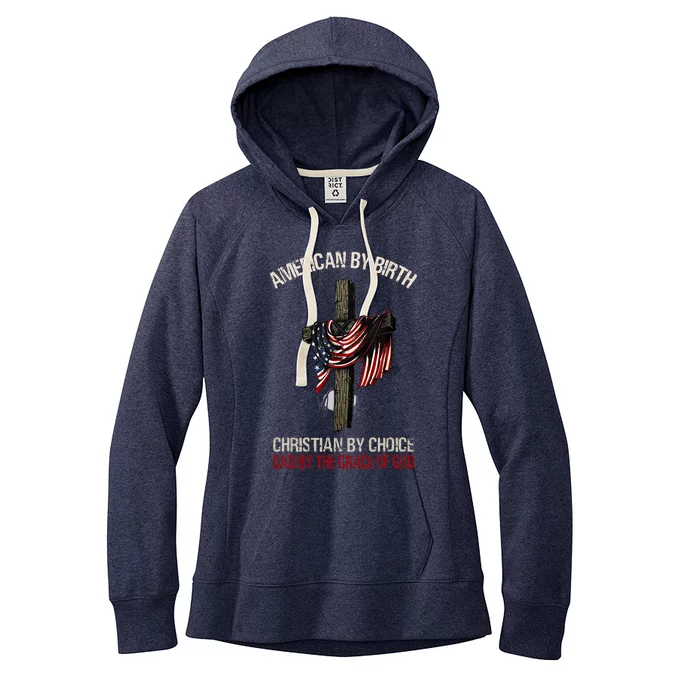 American By Birth Christian By Choice Dad By The Grace Women's Fleece Hoodie