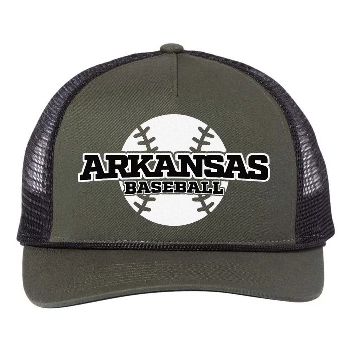 Arkansas Baseball Block Font Retro Rope Trucker Hat Cap