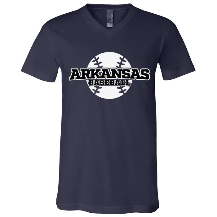 Arkansas Baseball Block Font V-Neck T-Shirt