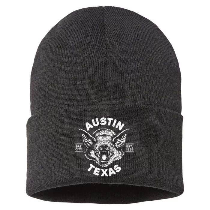 Austin Bat Bat City Texas Tx Est Established 1839 Design Sustainable Knit Beanie