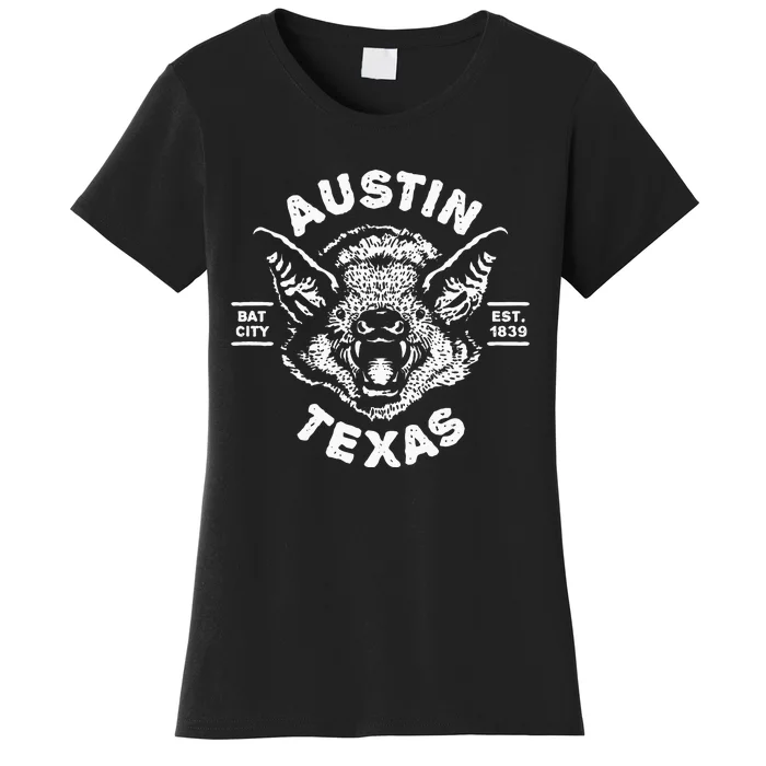 Austin Bat Bat City Texas Tx Est Established 1839 Design Women's T-Shirt