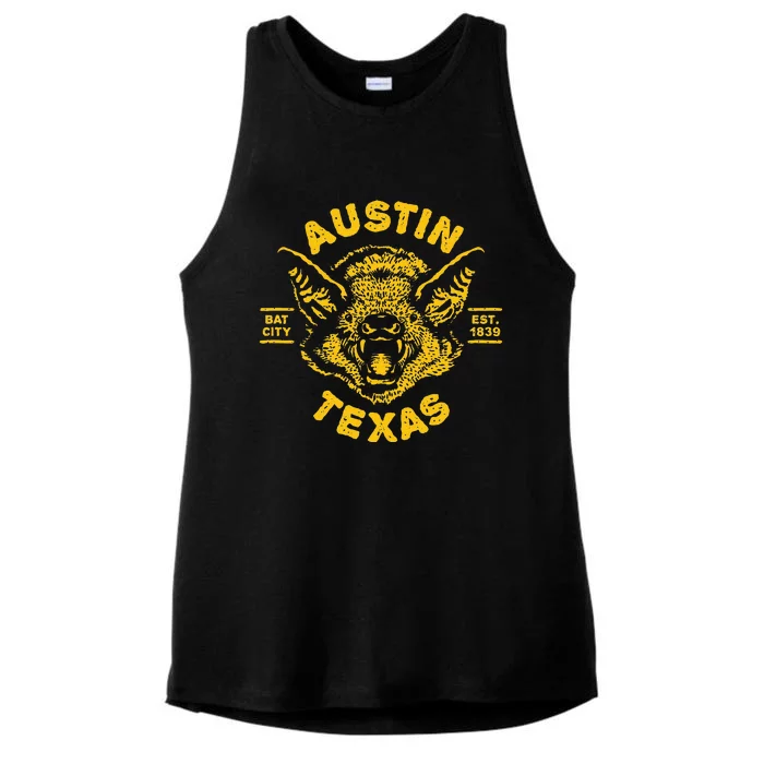 Austin Bat Bat City Texas Tx Est Established 1839 Design Ladies Tri-Blend Wicking Tank