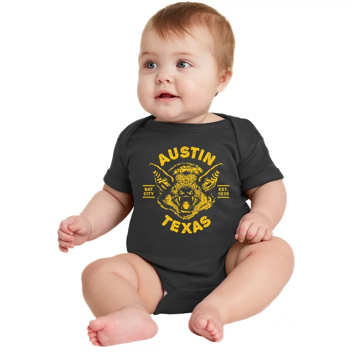 Austin Bat Bat City Texas Tx Est Established 1839 Design Baby Bodysuit