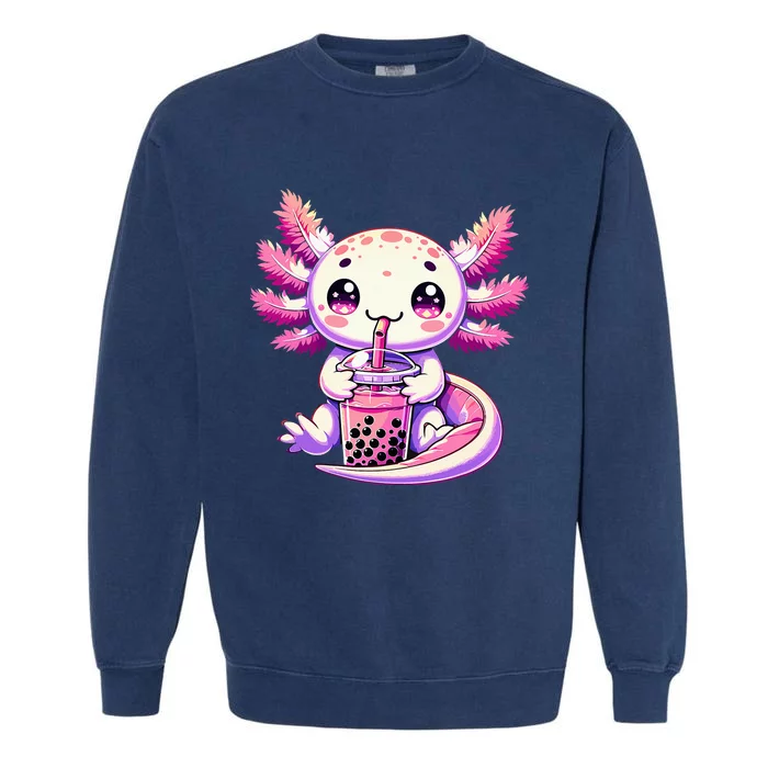 Axolotl Bubble Boba Tea Anime Cute Kawaii Axolotl Garment-Dyed Sweatshirt