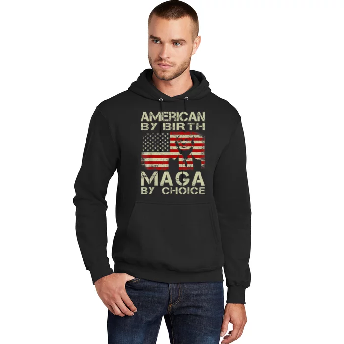 American By Birth MAGA By Choice Pro Trump 2024 US Flag Hoodie ...