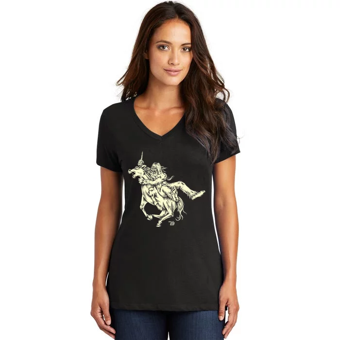 Ames Bros Bigfoot Vs Unicorn Women's V-Neck T-Shirt