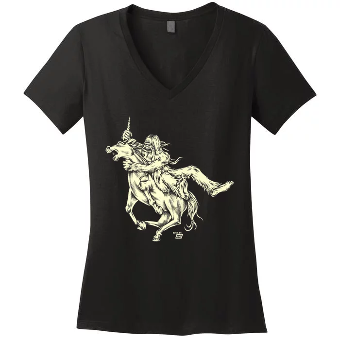 Ames Bros Bigfoot Vs Unicorn Women's V-Neck T-Shirt